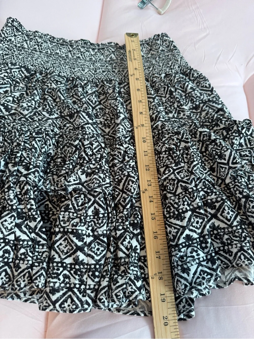 Lauren Ralph Lauren Black & White Tiered Smocked Waist Ruffle Skirt, Size 10